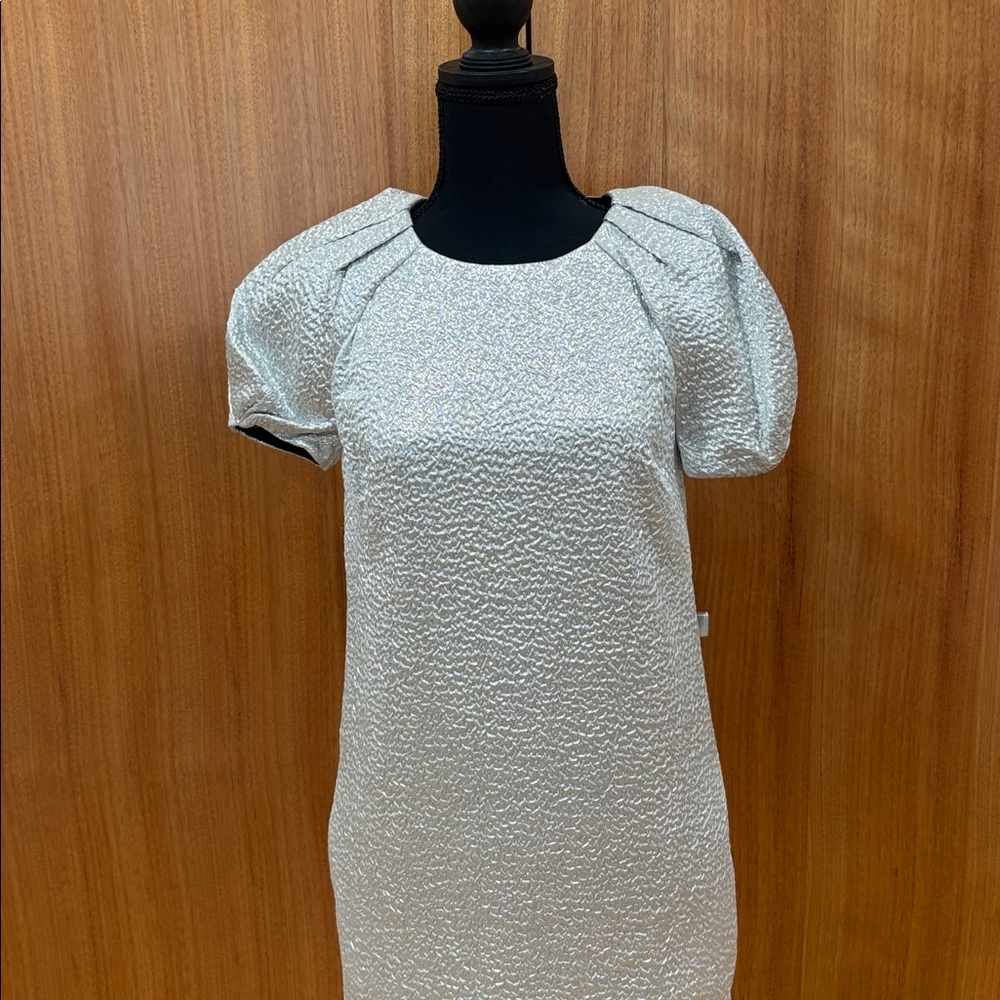 St. John Metallic Silver Midi Dress